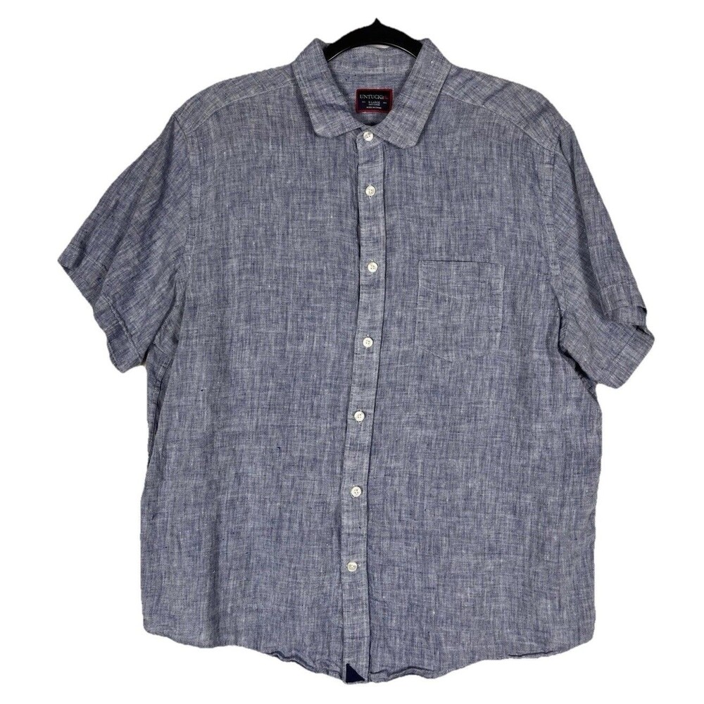 UNTUCKit Short Sleeve Collared Button Shirt Blue Gray 100% Linen Men’s XL